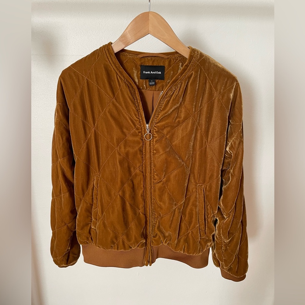 Frank and Oak Women's Golden Honey Brown Velvet Quilted Jacket